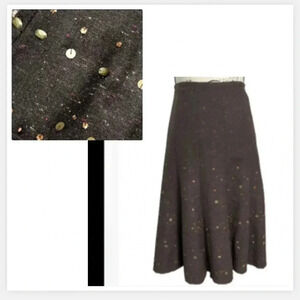 COLD WATER CREEK SKIRT BROWN WOOL TWEED ALINE MID LENGTH PLEATED SIZE 4